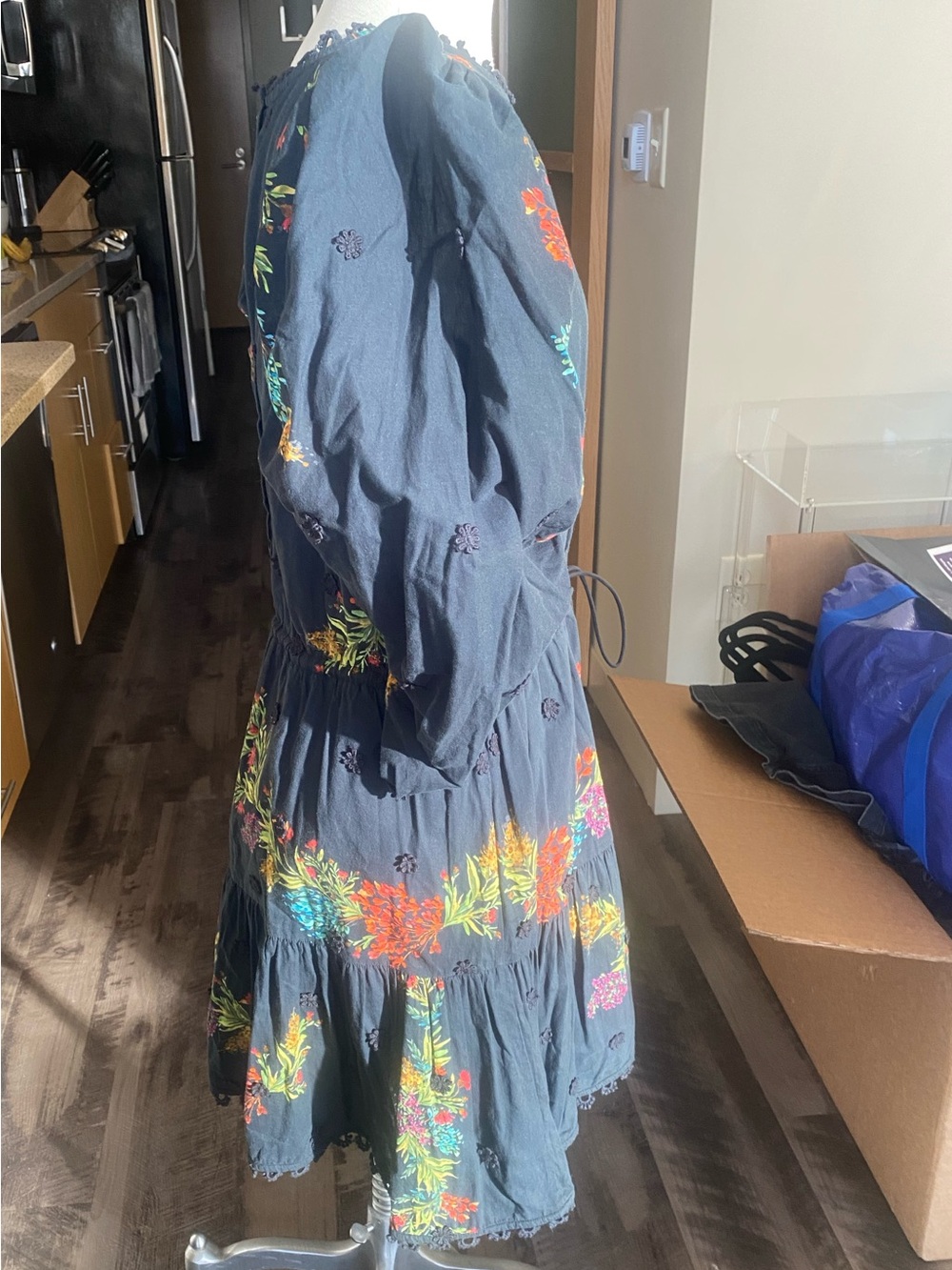Women’s Navy Floral Embroidered Tiered Dress - Picture 7 of 12